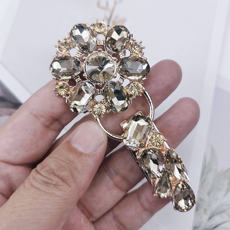 貂皮鸭嘴扣不锈钢裘皮大衣领口水晶装饰扣高档奢华皮草搭扣纽扣
