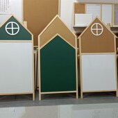 双面翻转实木支架式 房子形磁性黑板白板绿板软木板儿童房创意墙贴