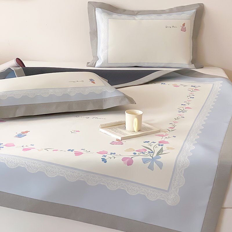 夏季小清新卡通冰丝凉席三件套床笠款平席款印染可水洗机洗空调席,床上用品,冰丝席,淘宝优惠券,粉丝福利购,淘宝优惠卷