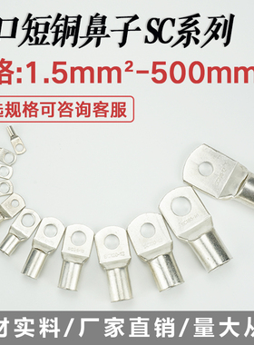 SC50-6/8/10/12窥口短铜鼻子铜线耳国标加厚SC50平方线鼻接线端子