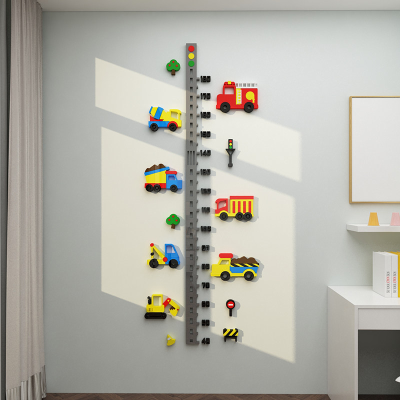 卡通汽车身高墙贴纸画3d立体可移除测量仪宝儿童房间墙面装饰布置