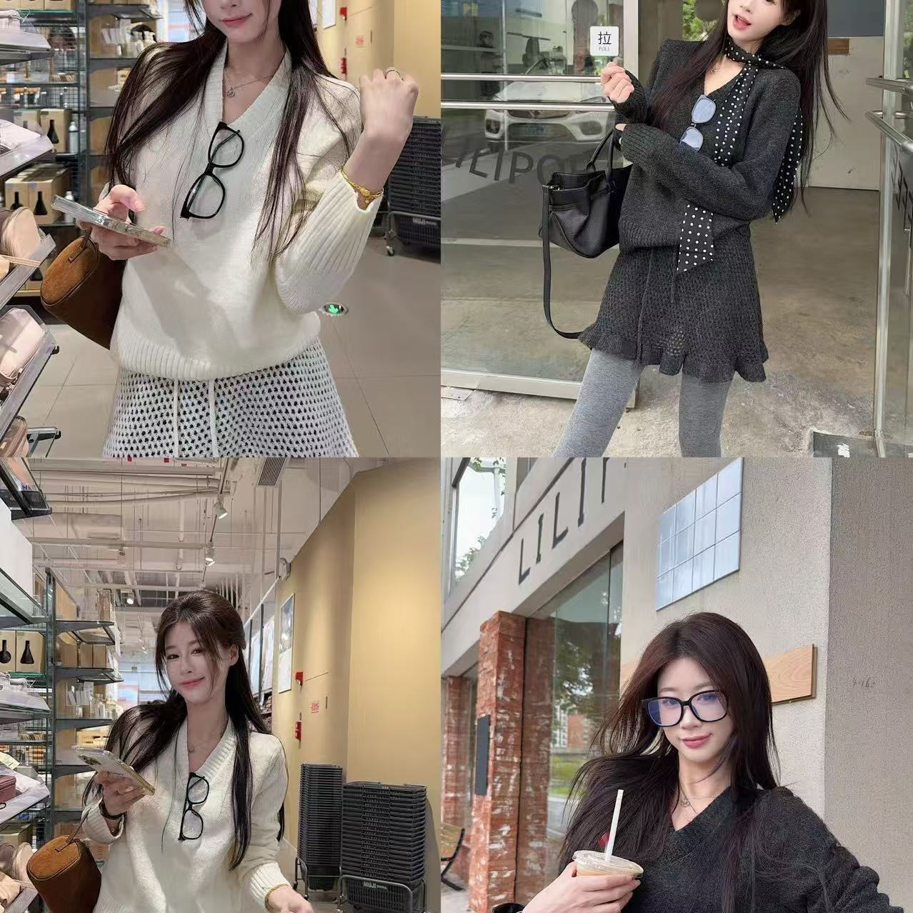 实拍 毛衣套装女冬花边针织半裙一整套入冬穿搭针织两件套