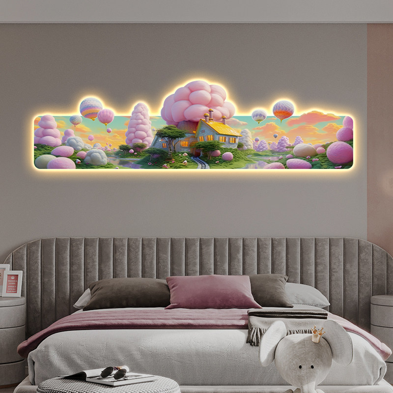 卡通儿童房装饰画移动城堡气灯氛馨糖果屋温画卧室床头挂画壁画
