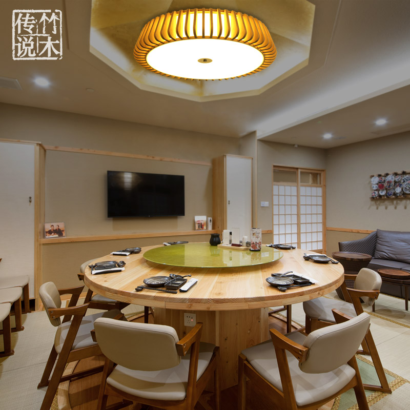 现代中式餐厅卧E书房吸形灯高端精品包厢包间竹艺灯圆顶L室D竹灯
