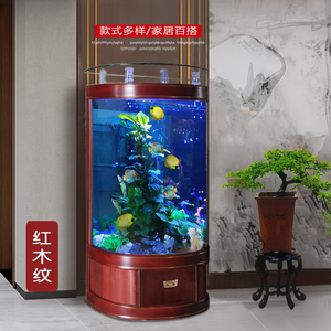 高档半圆免换水鱼缸家用落地式一键排水族箱中式欧式客厅生态鱼缸