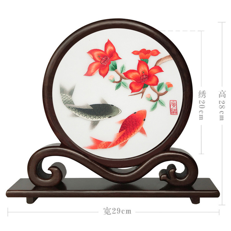 广绣粤绣摆件双面绣台屏纯手工刺绣小屏风木棉花广州特色工艺品