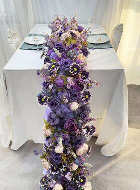 紫色牛角花艺拱门花架花门结婚拍照迎宾直播背景花艺仿真花艺插花