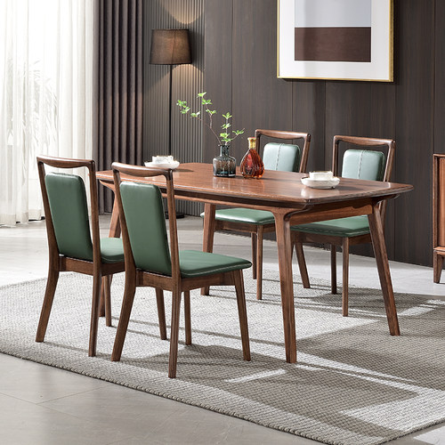 黑胡桃木实木餐桌椅组合家用1.6米长方形餐厅意式北欧大户饭桌子