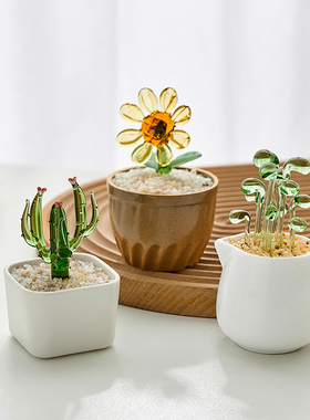 创意琉璃多肉小盆栽办公室桌面装饰摆件玻璃仿真绿植客厅假花摆设