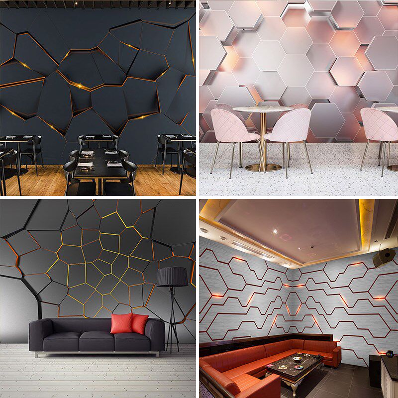 3D立体科技感墙贴几何金属线条贴纸公司办公室贴画电竞网咖背景墙