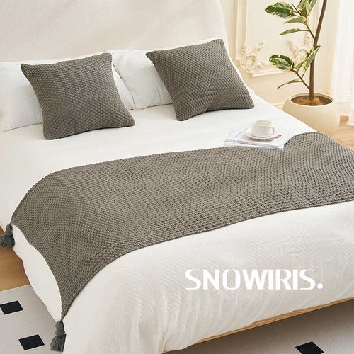 宅寂风床旗纯色针织床上用装饰毯民宿样板间现代简约盖毯床尾巾毯