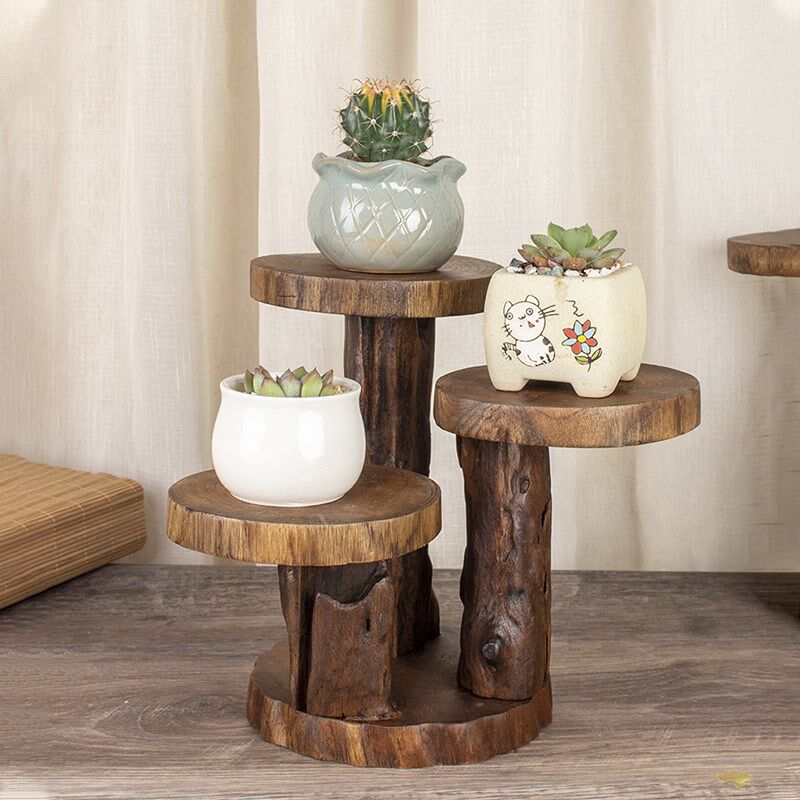 泰国实木雕刻个性复古办公书桌面多肉架异形阶梯阳台装饰花架摆件