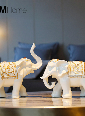 招财大象摆件一对高档创意家居玄关办公室桌面酒柜客厅装饰品摆设