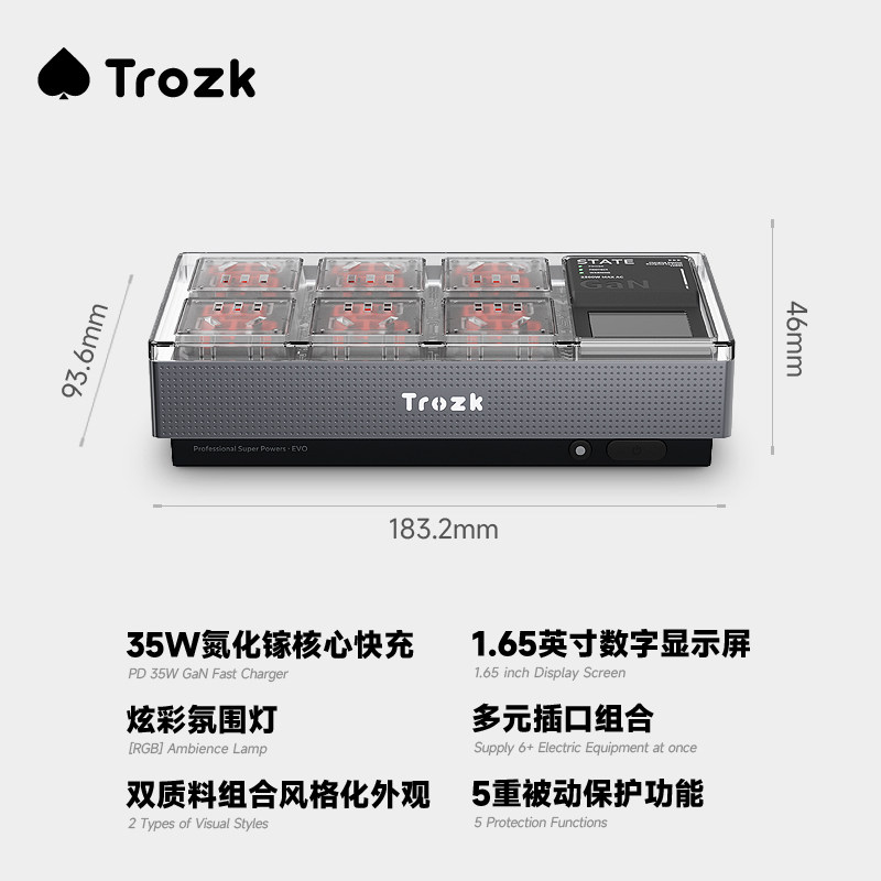 Trozk特洛克朋克电力硬盒多功能桌面插座电竞排插插线板65W充电器