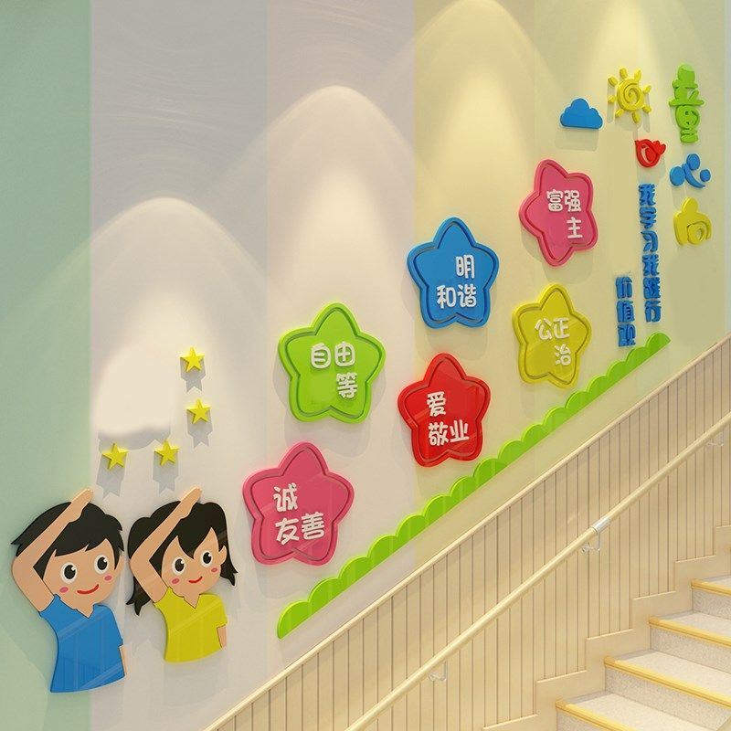 童心向党建社会主义核心价值观文化墙面贴幼儿园走廊楼梯装饰布置,家居饰品,软装墙贴,淘宝优惠券,粉丝福利购,淘宝优惠卷