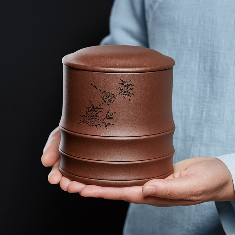 紫砂茶叶罐密封罐储茶罐茶叶桶陶瓷醒茶罐竹节装茶罐白茶绿茶罐子