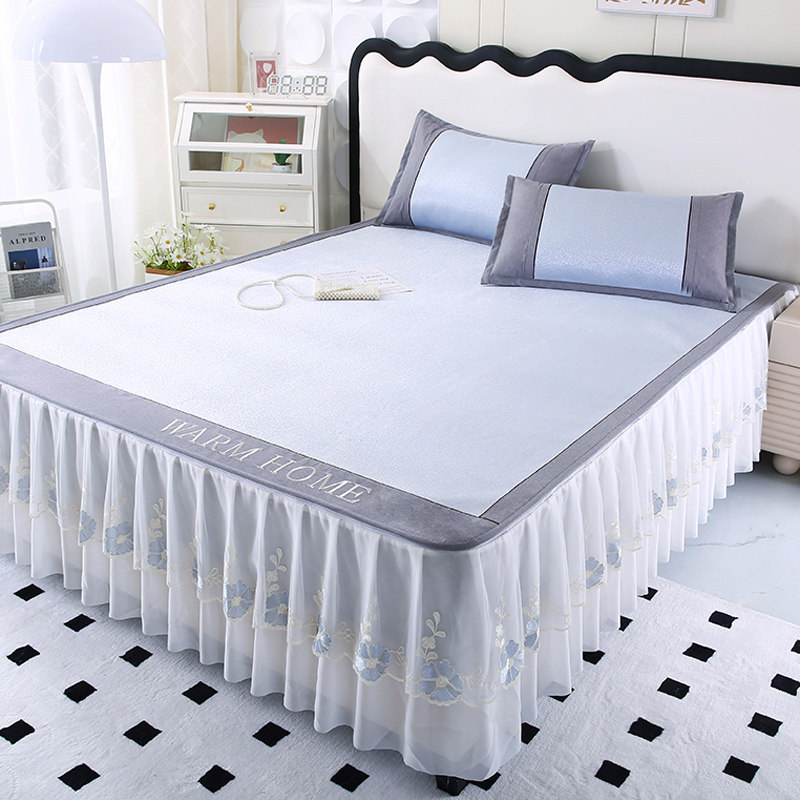 2024新款高档A类抗菌刺绣冰丝席三件套可拆卸洗床裙款空调软席子,床上用品,冰丝席,淘宝优惠券,粉丝福利购,淘宝优惠卷