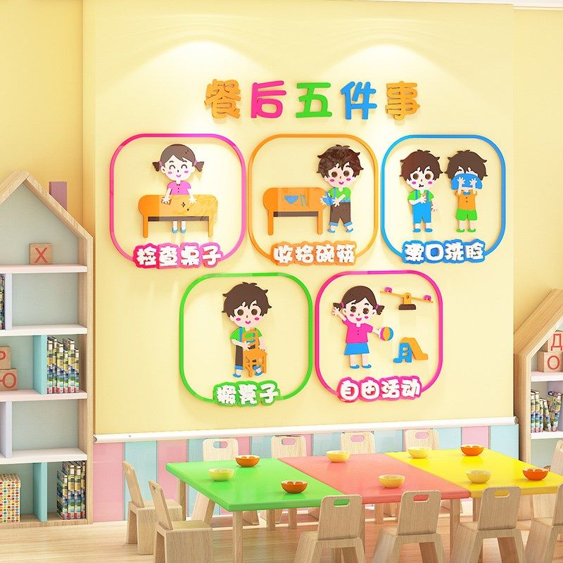 幼儿园主题墙环创才来墙面装饰墙贴小饭桌学生食堂用餐礼仪文化墙
