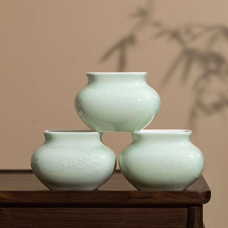 夏禾茶具茶洗大号家用陶瓷笔洗羊脂玉白瓷浮雕建水功夫茶具单水盂