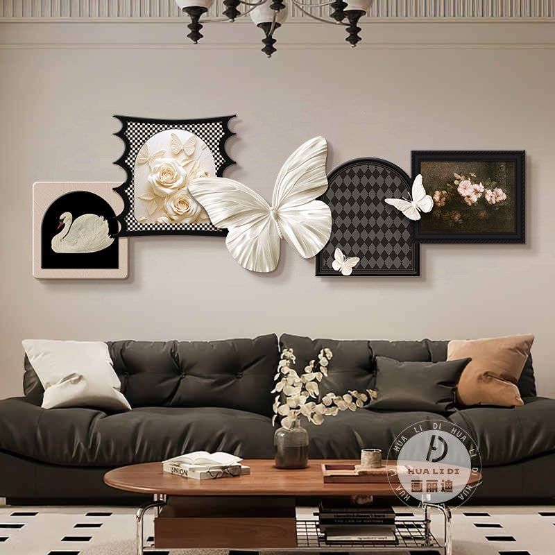 法式中古风客厅装饰画复古卧室床头灯壁画蝴蝶高级沙发背景墙挂画