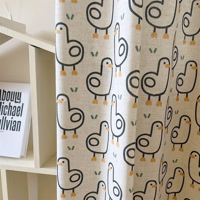 卡通可爱鸭窗帘亚麻印花纱帘遮光飘窗阳台儿童房卧室窗帘纱棉麻感,居家布艺,定制窗帘,淘宝优惠券,粉丝福利购,淘宝优惠卷