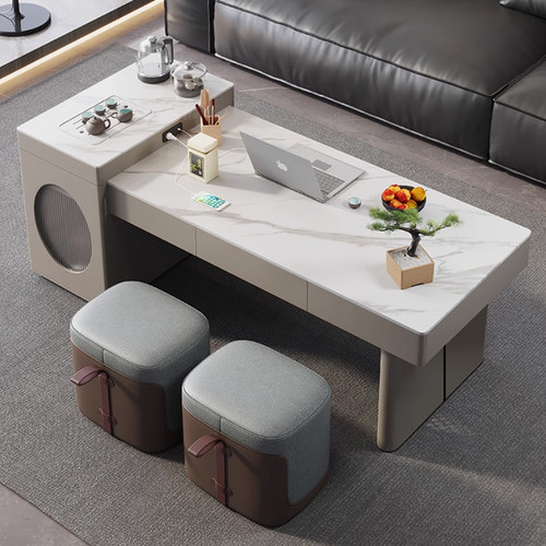 允馨岩板茶几组合高级伸缩功夫茶台客厅家用多功能极简岛台泡茶桌