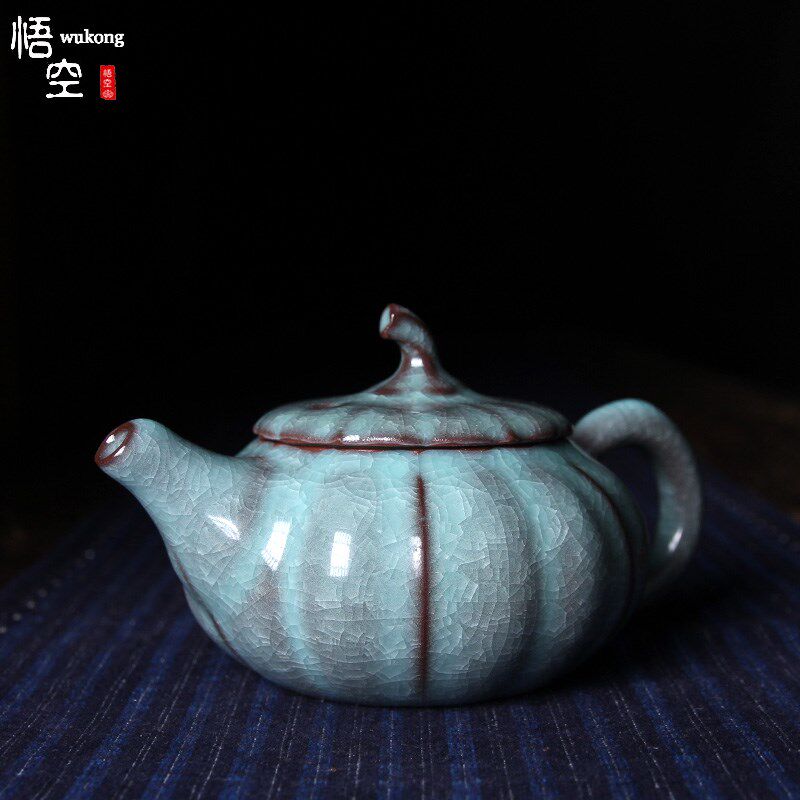 龙泉青瓷功夫茶具周小军哥窑冰裂纹家用小茶壶泡茶单壶手工南瓜壶