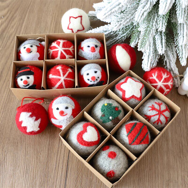 羊毛毡松树雪人耶诞吊球羊毛球耶诞树挂饰装饰球耶诞节装饰品挂件