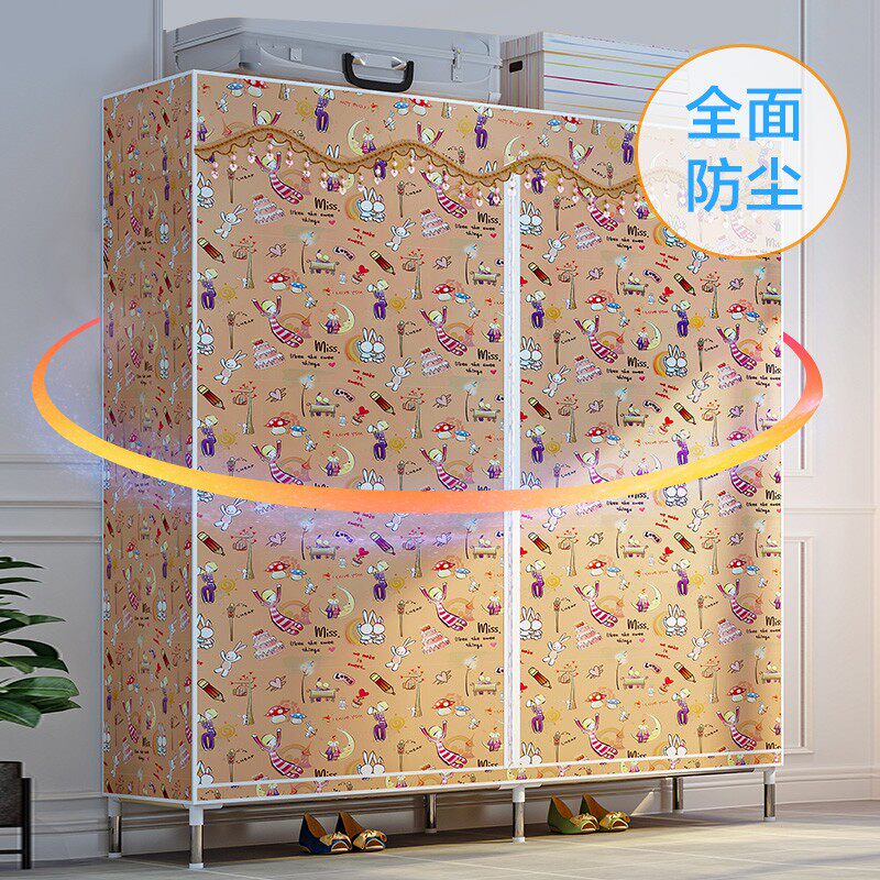 衣柜简易布衣柜钢管加粗加固家用卧室现代简约组装挂衣柜布艺衣橱