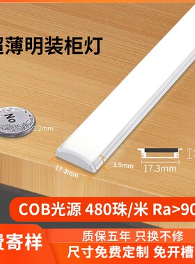 免开槽超薄2mm橱柜灯酒柜层板灯COB感应衣柜展柜灯条明装线条灯带
