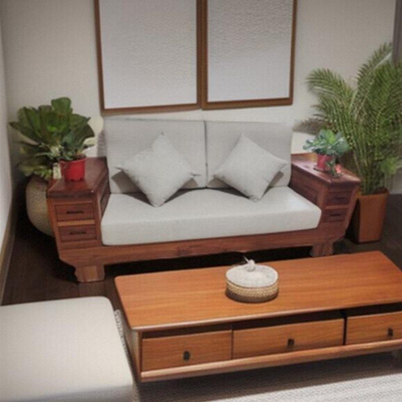 佳木天成纯实木红椿木双人沙发小户型带抽屉红香椿木三人组合贵妃