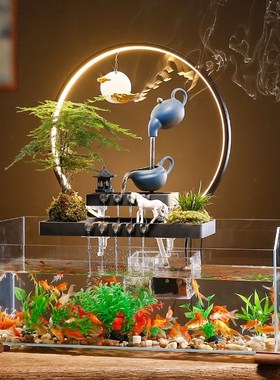 流水鱼缸招财生财悬空摆件家居客厅装饰品水循环景观乔迁开业礼品