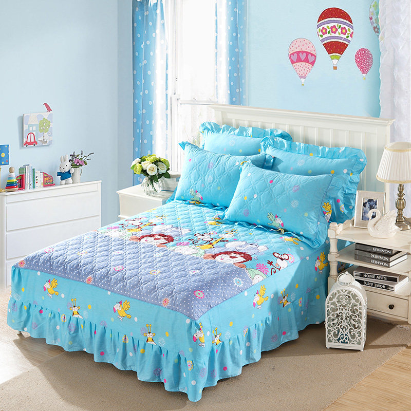 全棉卡通夹棉加厚床裙床罩纯棉儿童1.2m1.5米1.8米2m床盖床笠定做