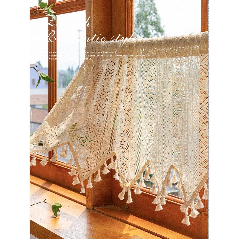 美式高级感门帘厨房窗户遮挡半帘阳台半截窗帘棉线编织流苏隔断帘