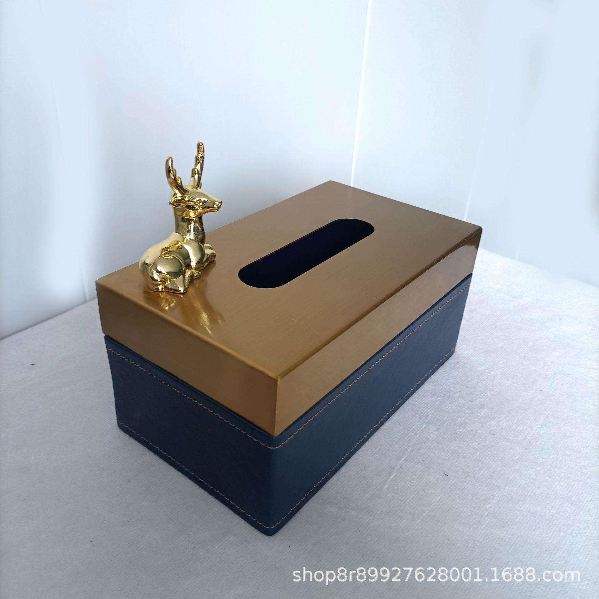 简约纸巾盒,藏青色皮革抽纸盒, 田园风格金属盖纸巾盒,