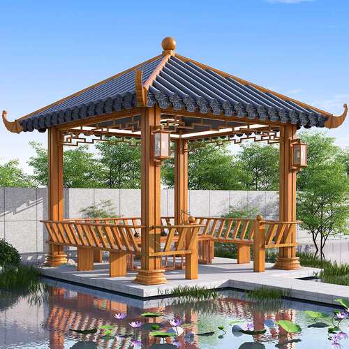 青瓦凉亭庭院景观公园凉亭复古亭子花园防腐琉璃瓦铝合金仿古凉亭