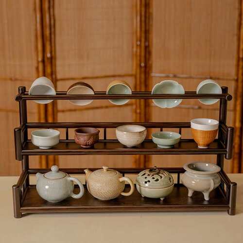 桌面博古架实木茶杯架子茶具收纳架办公室茶室小型茶台茶桌置物架