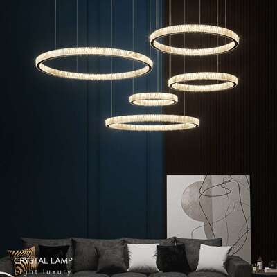 后现代楼梯水晶长吊灯旋转环形led不锈钢l复式楼大吊灯网红别墅灯