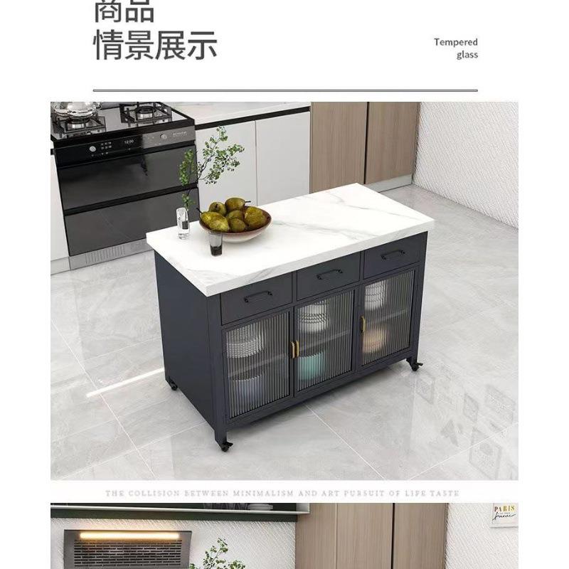 中岛台餐桌一体可移动家用大理石餐边柜轻奢开放式厨房中岛台高端