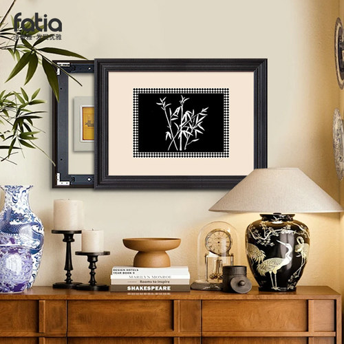 竹子挂画电表箱装饰画免打孔2025新款中古风餐厅电闸盒遮挡高级感