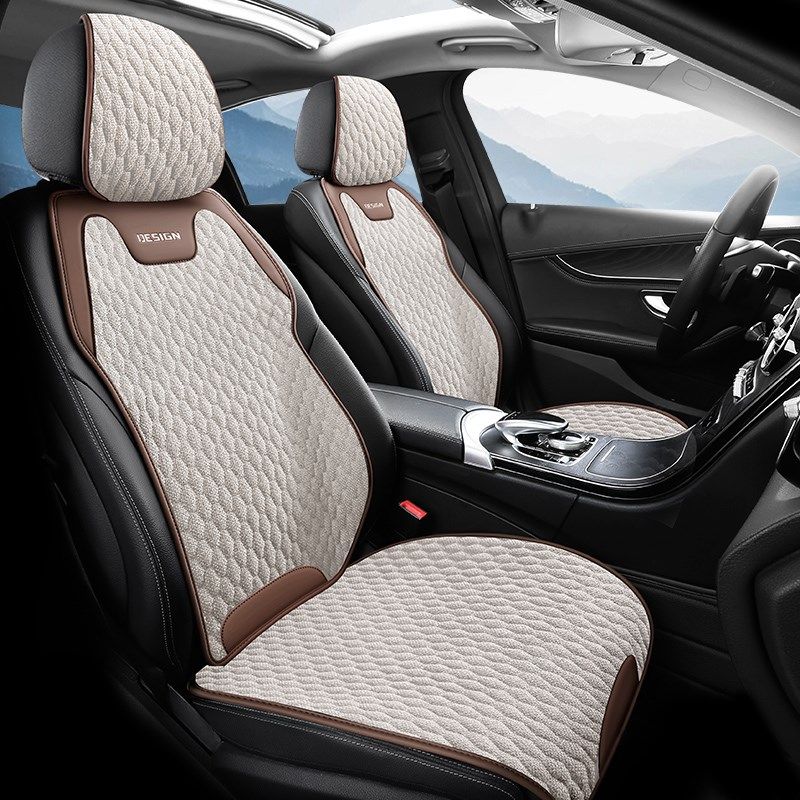 亚麻免捆绑汽车坐垫防滑座垫四季通用舒爽透气耐磨易安装半包单座