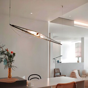 餐厅吊灯极简艺术餐桌吧台个性创意楼梯间不锈钢玻璃长条灯意式风