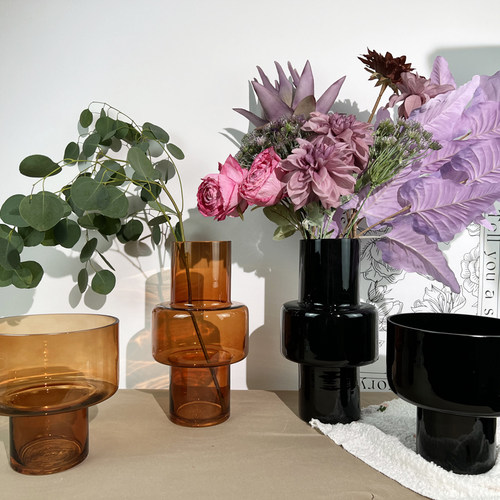 中古法式奶油风玻璃花瓶摆件高级感消肿客厅餐桌插花瓶样板间装饰