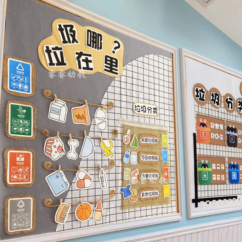幼儿园教室环创垃圾分类认知区角区域材料学校文化布置装饰墙贴