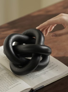 复古侘寂风实木套环摆件室内酒店民宿几何艺术摆设样板间软装饰品