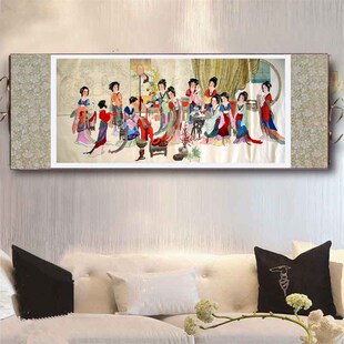 金陵十二钗红楼梦仕女图挂画丝绸卷轴装饰画酒店茶楼餐厅壁画横幅