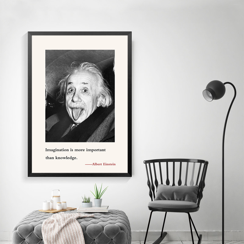 人物海报装饰画办公室励志挂画酒吧宾馆学校壁画黑白墙画爱因斯坦