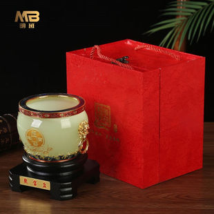 明班琉璃玉聚宝盆摆件公司店铺开业礼品办公室酒柜前台装 饰品桌面