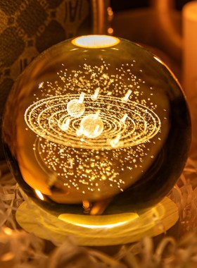 水晶球桌面摆件创意发光小夜灯宇航员星空玻璃球生日小礼物男女生