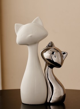 创意猫咪摆件高级感小众客厅展示柜酒柜装饰品家居艺术品高档